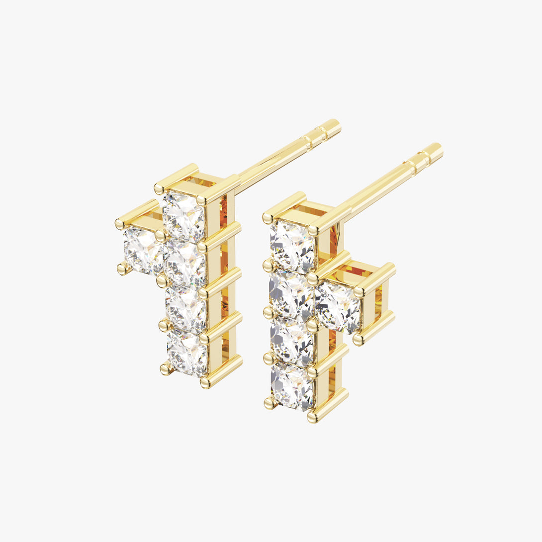 Amulet: Cross, Earrings, Lab-grown Diamond, Yellow Gold, Princess Cut - Luslumin Jewelry