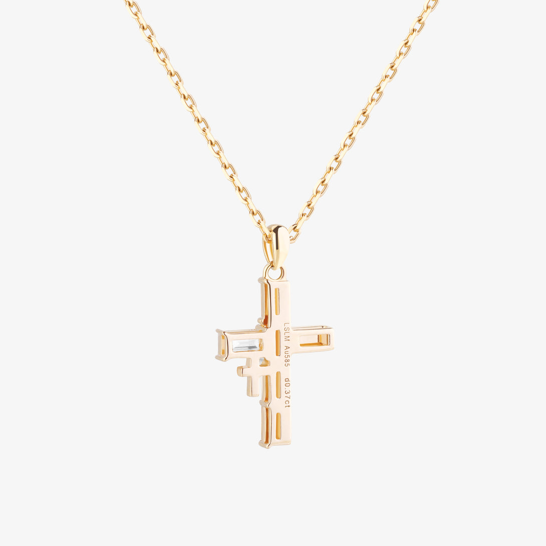 Amulet: Cross, Exquisite Necklace, Lab-grown Sapphire, Silver, Step cut - Luslumin Jewelry