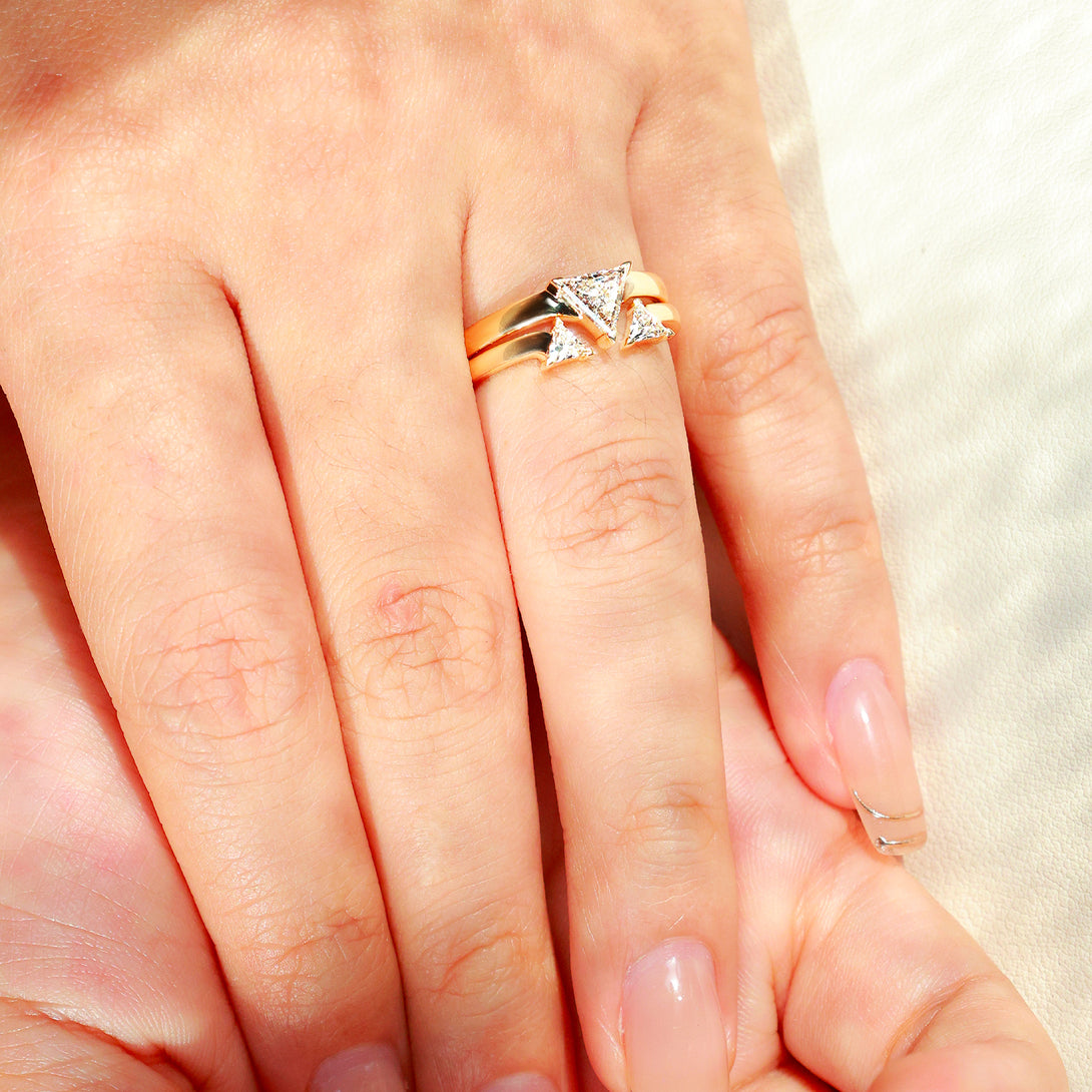 Life: Mutual love, Rings, set rings $250 off, Lab-grown Diamond, Yellow Gold, Trilliant Cut - Luslumin Jewelry