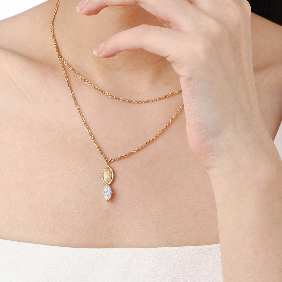 Life: I, Necklace, Lab-grown Diamond, Yellow Gold, Marquise Cut - Luslumin Jewelry