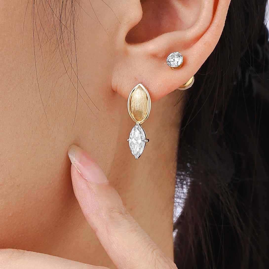 Life: I, Earrings, Lab-grown Diamond, White Gold, Marquise Cut - Luslumin Jewelry