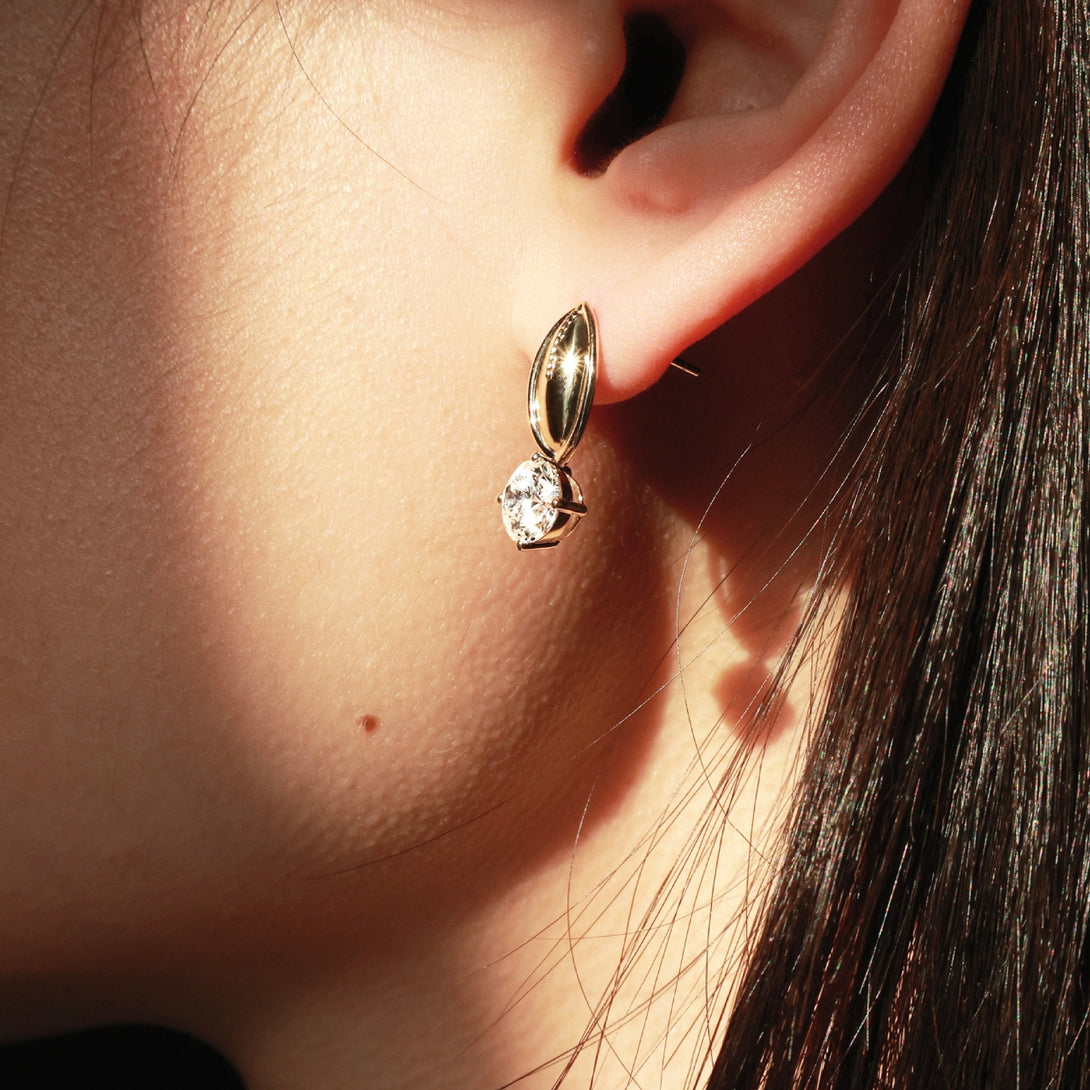 Life: I Earrings, Lab-grown Diamond, White Gold, Round Brilliant Cut - Luslumin Jewelry