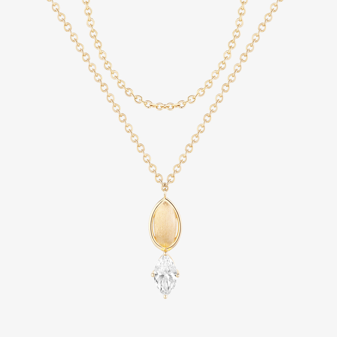 Life: I, Necklace, Lab-grown Diamond, Yellow Gold, Marquise Cut - Luslumin Jewelry