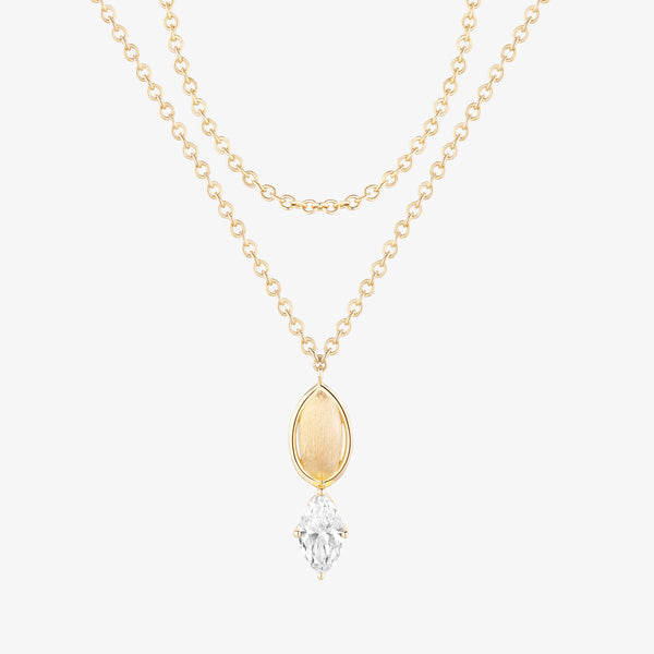 Life: I, Necklace, Lab-grown Diamond, Yellow Gold, Marquise Cut - Luslumin Jewelry