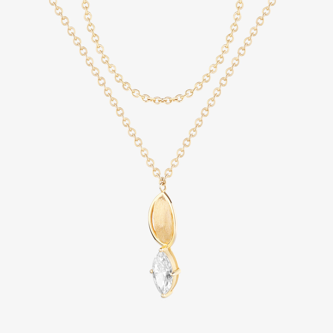 Life: I, Necklace, Lab-grown Diamond, Yellow Gold, Marquise Cut - Luslumin Jewelry