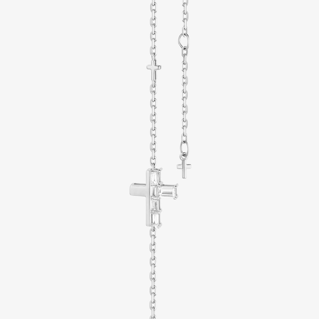 Amulet: Cross, Bracelet, Lab-grown Diamond, White Gold, Step Cut - Luslumin Jewelry