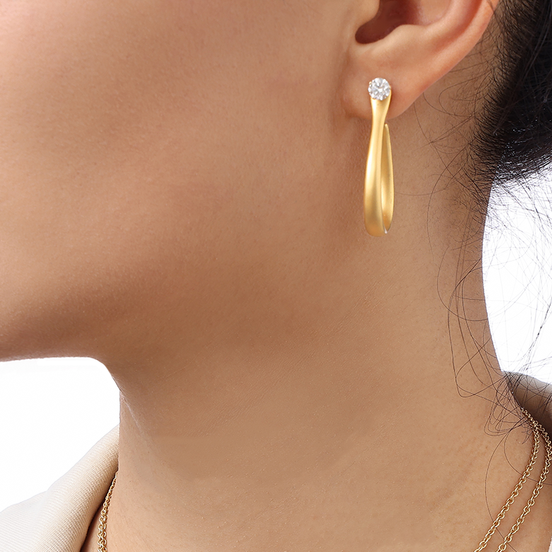 Amulet: Secret, Earrings, 1 ctw Lab-grown Diamond, Yellow Gold, Round Cut - Luslumin Jewelry