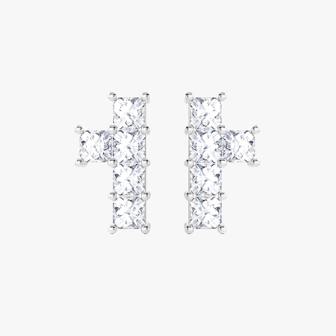 Amulet: Cross, Earrings, Lab-grown Diamond, White Gold, Princess Cut - Luslumin Jewelry