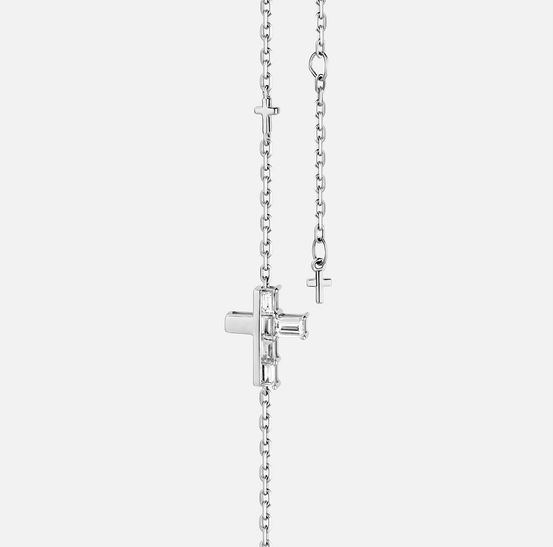 Amulet: Cross, Bracelet, Lab-grown Sapphire, Silver, Step Cut - Luslumin Jewelry