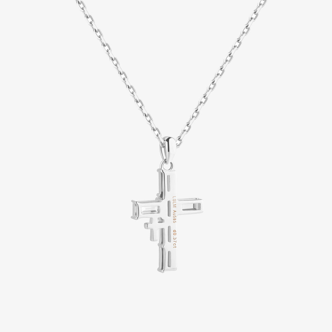 Amulet: Cross, Exquisite Necklace, Lab-grown Diamond, White Gold, Step cut - Luslumin Jewelry