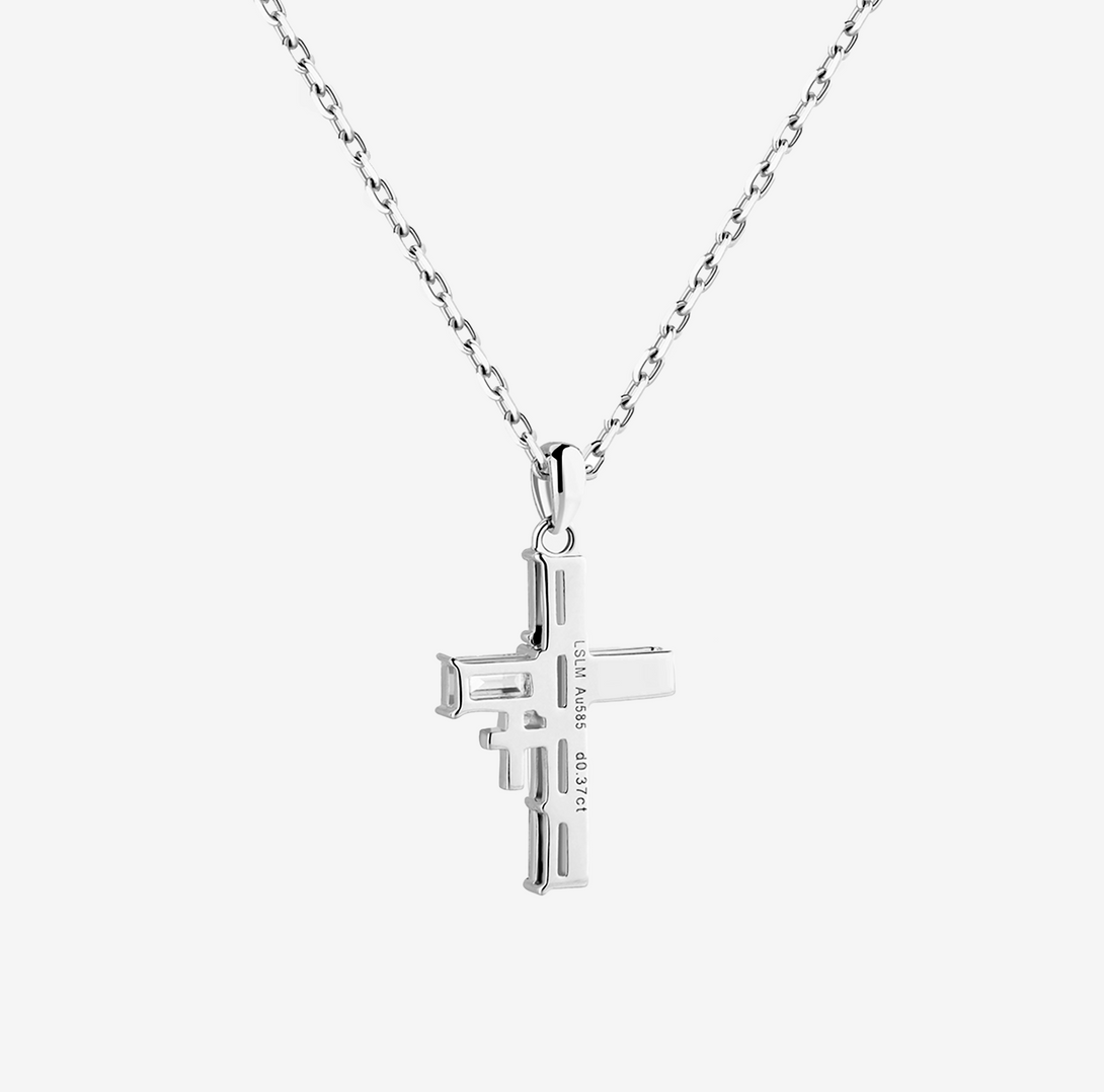 Amulet: Cross, Exquisite Necklace, Lab-grown Sapphire, Silver, Step cut - Luslumin Jewelry