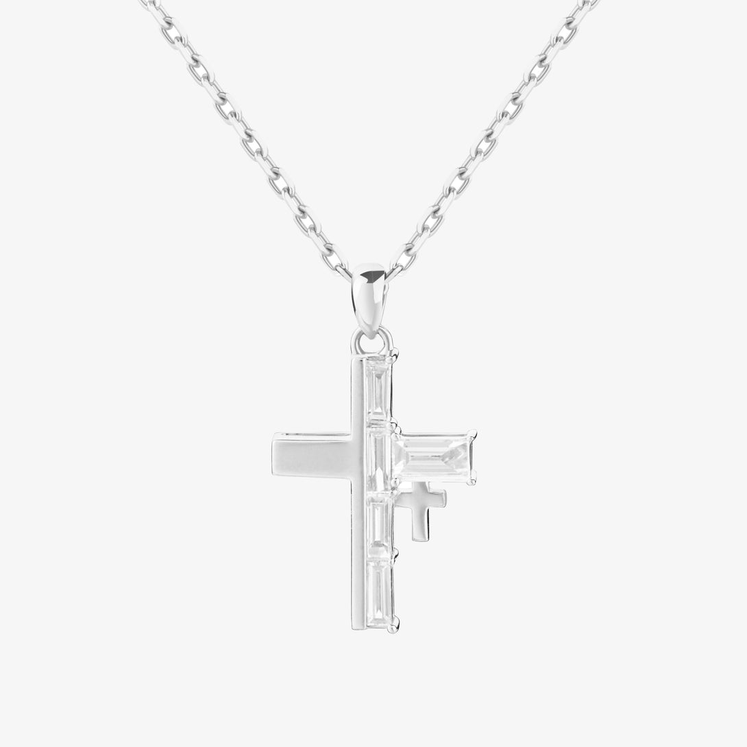 Amulet: Cross, Exquisite Necklace, Lab-grown Diamond, White Gold, Step cut - Luslumin Jewelry