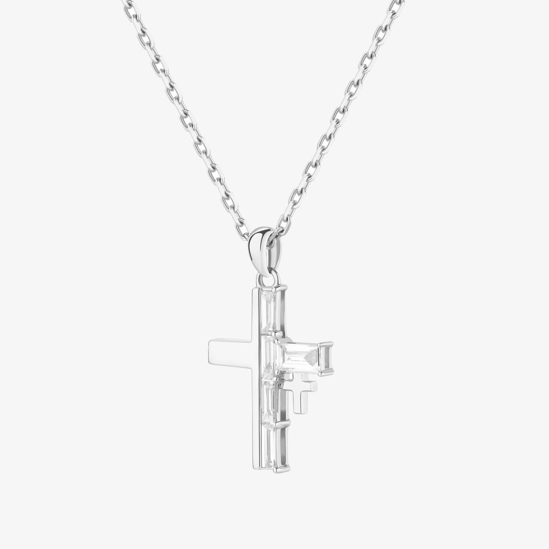 Amulet: Cross, Exquisite Necklace, Lab-grown Diamond, White Gold, Step cut - Luslumin Jewelry