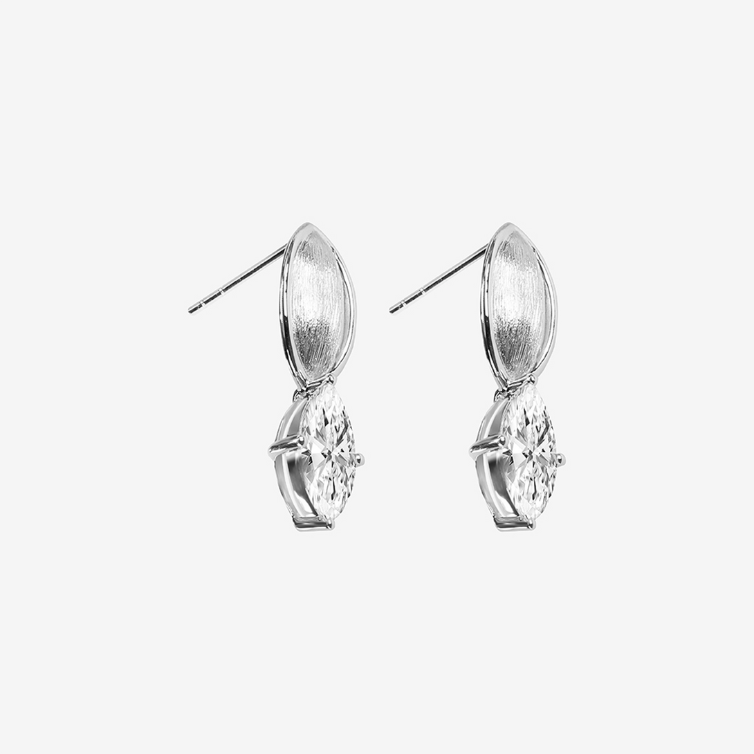 Life: I, Earrings, Lab-grown Diamond, White Gold, Marquise Cut - Luslumin Jewelry