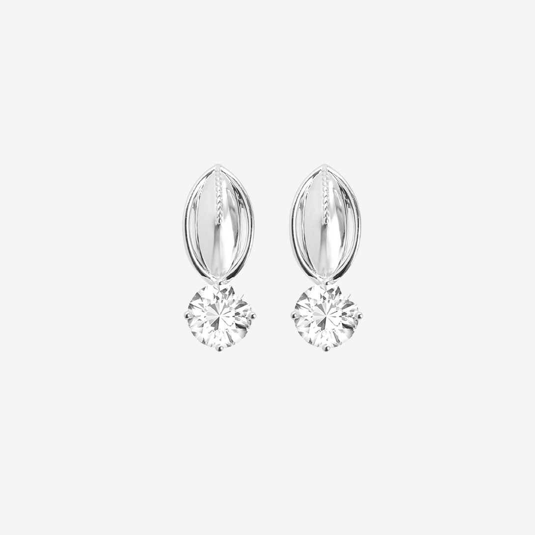 Life: I Earrings, Lab-grown Diamond, White Gold, Round Brilliant Cut - Luslumin Jewelry