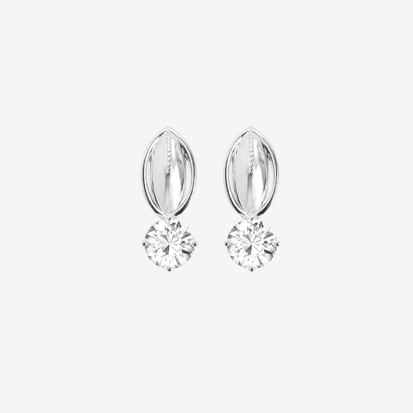 Life: I Earrings, Lab-grown Diamond, White Gold, Round Brilliant Cut - Luslumin Jewelry