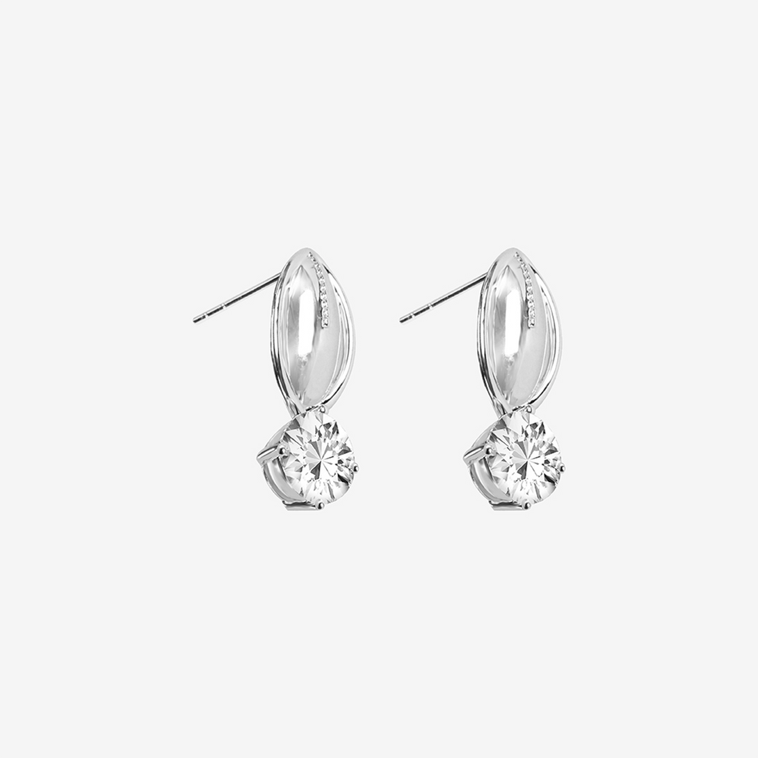 Life: I Earrings, Lab-grown Diamond, White Gold, Round Brilliant Cut - Luslumin Jewelry